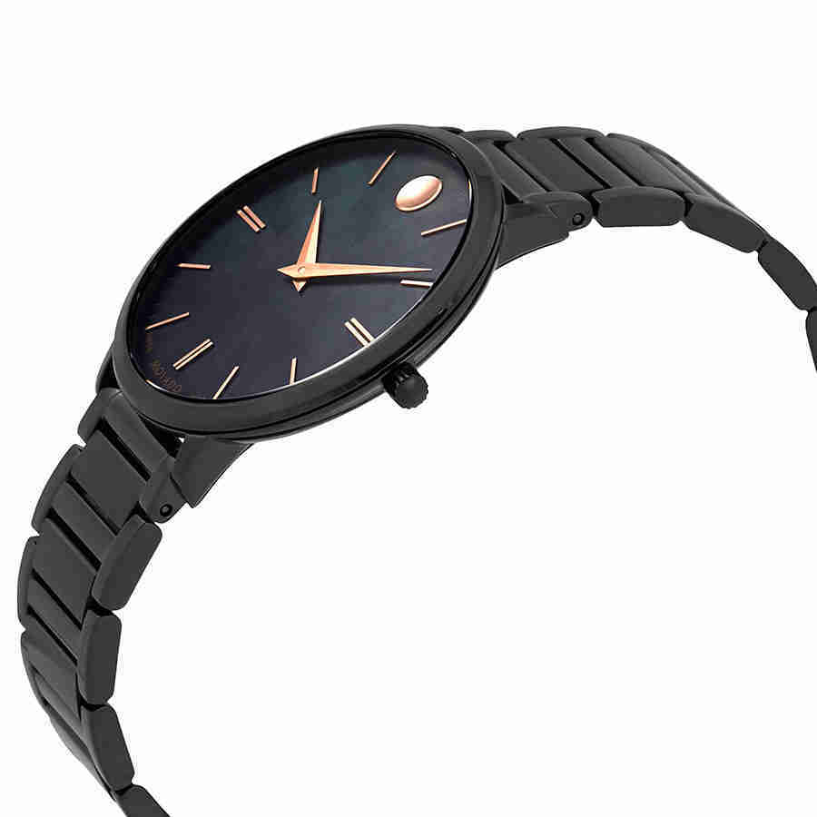 Movado Ultra Slim Black Mother of Pearl Dail Ladies Watch 0607211