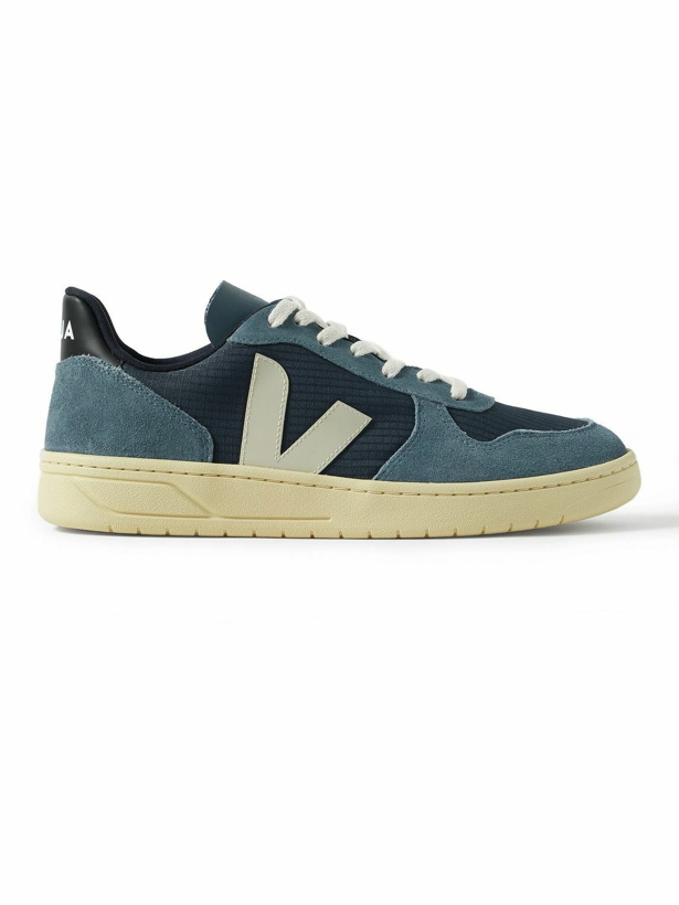 Photo: Veja - V-10 Rubber-Trimmed Ripstop, Suede and Leather Sneakers - Blue