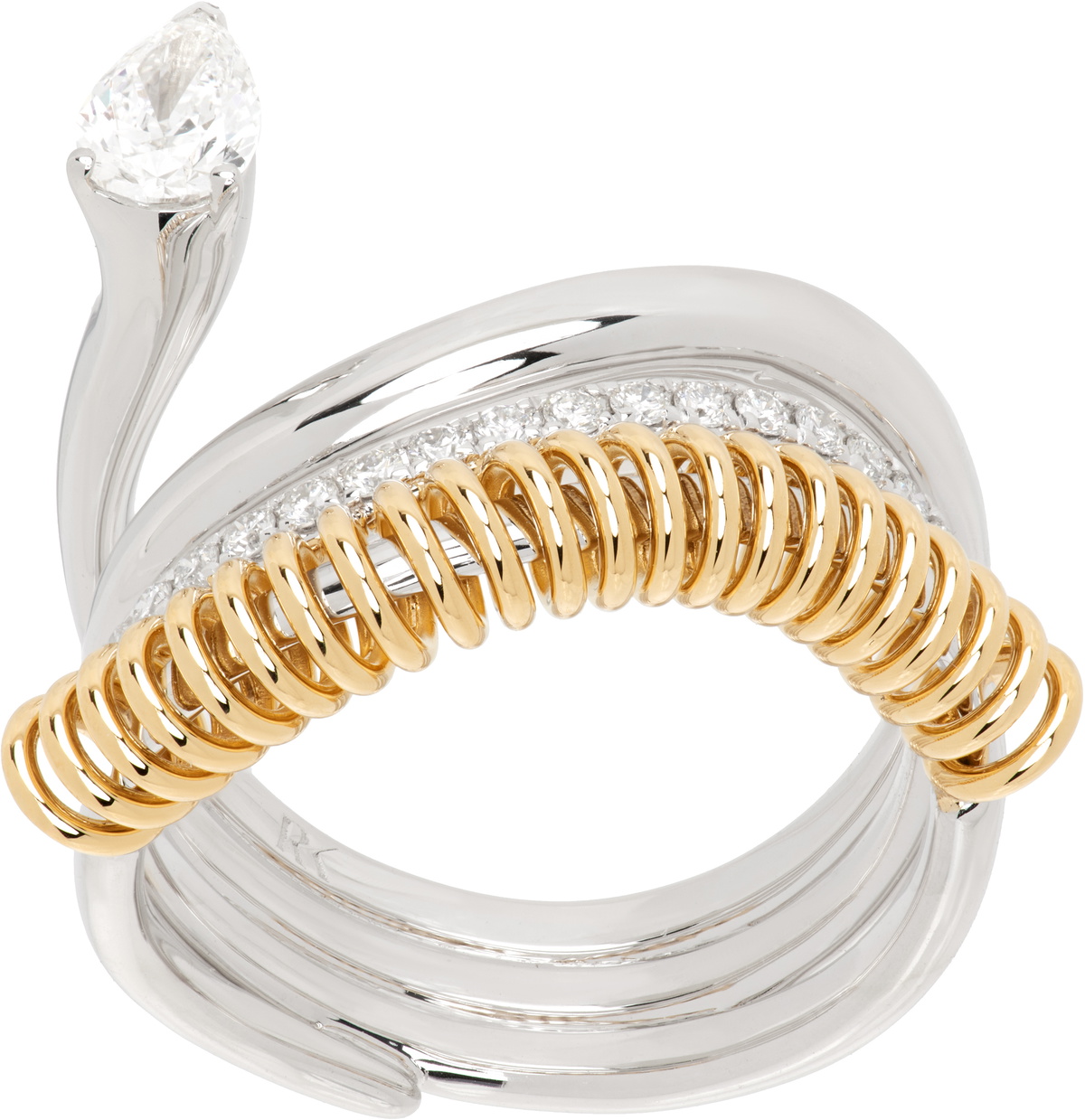 Rainbow K White Gold & Gold Versus Pear Ring
