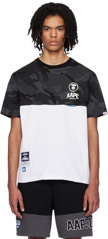 Photo: AAPE by A Bathing Ape Black & White Moonface Paneled T-Shirt