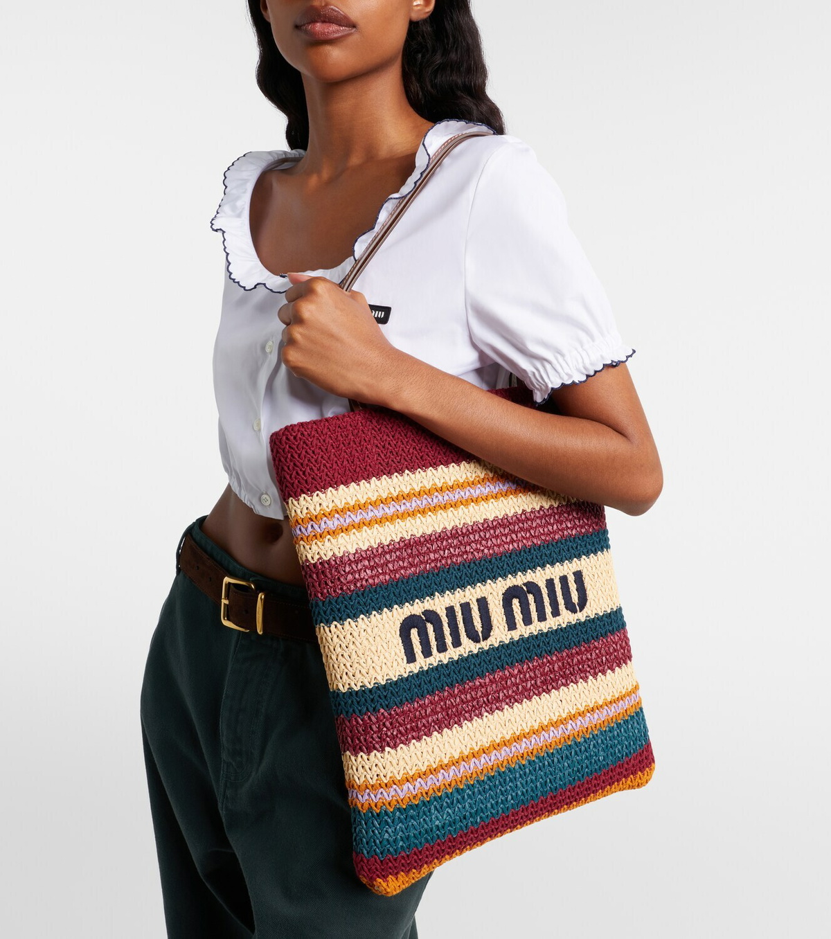 Miu Miu Woven raffia-effect tote bag