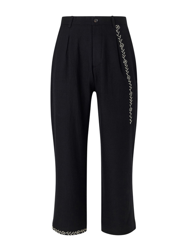 Photo: Kartik Research - Straight-Leg Pleated Embroidered Wool Trousers - Black
