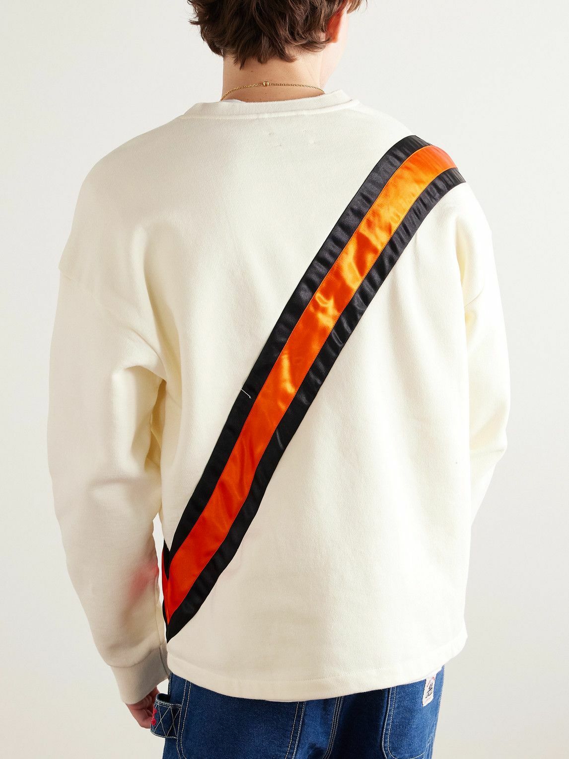 BODE - Grad Colors Satin-Trimmed Embroidered Cotton-Jersey Sweatshirt - Neutrals