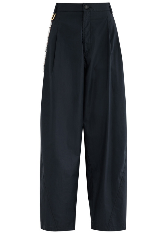 Photo: Darkpark Phebe Pearl-embellished Cotton-poplin Trousers Navy