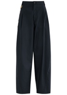 Darkpark Phebe Pearl-embellished Cotton-poplin Trousers Navy