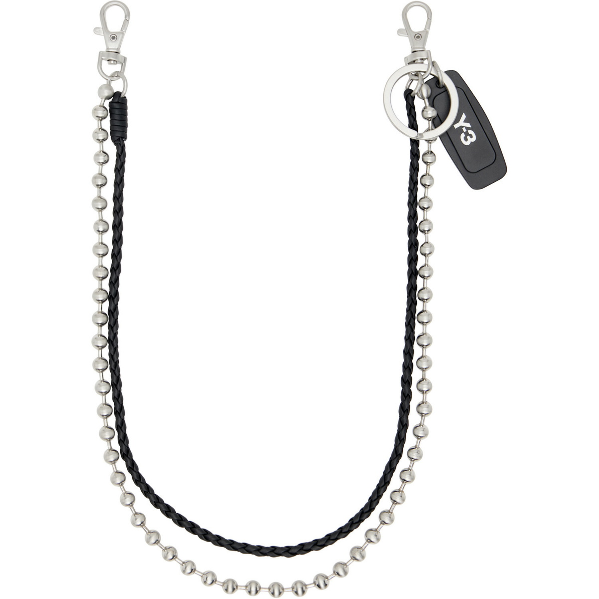 Y-3 Braided Leather & Ball Chain Keychain