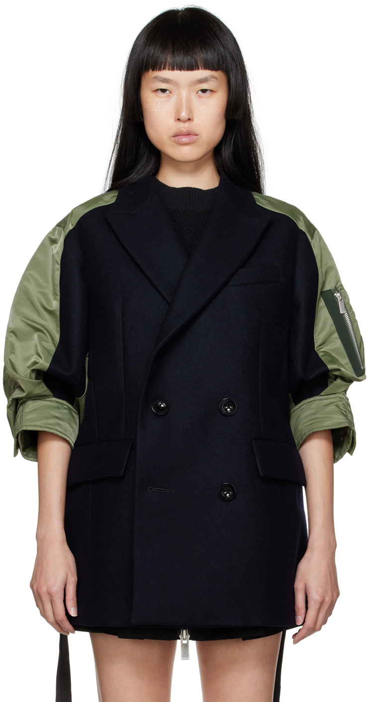 sacai Navy & Khaki Paneled Coat Sacai