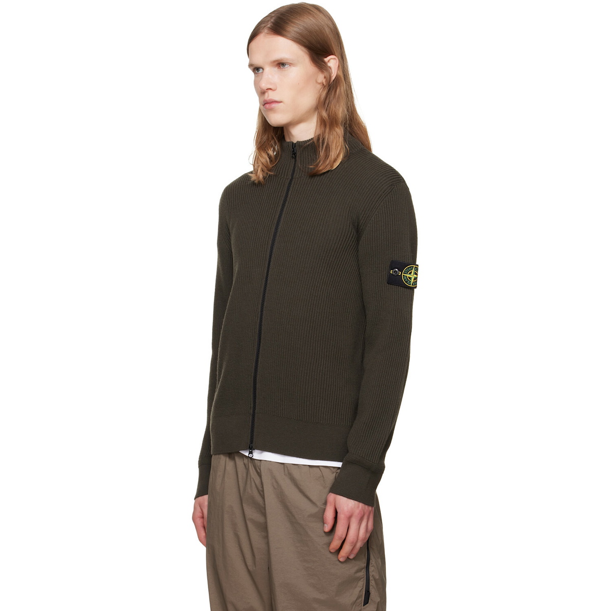 Stone Island Brown 5100017 Ribbed RWS Wool Sweatshirt