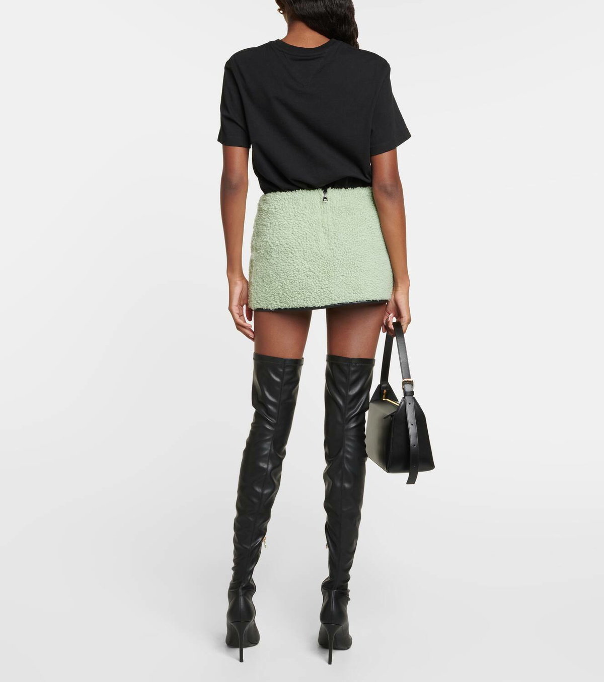 Blancha Leather-trimmed shearling miniskirt