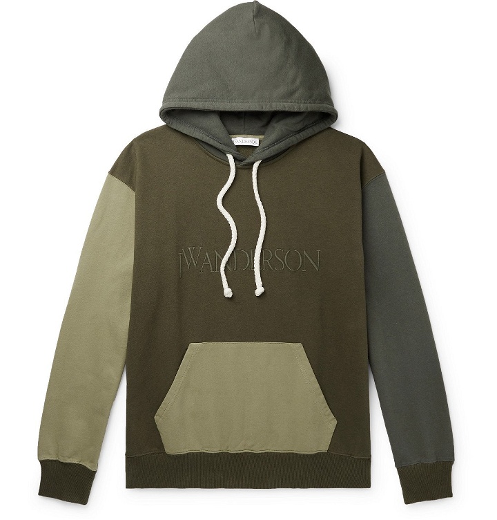 Photo: JW Anderson - Logo-Embroidered Colour-Block Cotton-Jersey Hoodie - Green