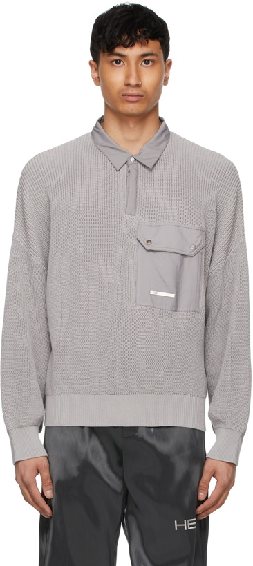 Photo: HELIOT EMIL Grey Knit Oversized Polo