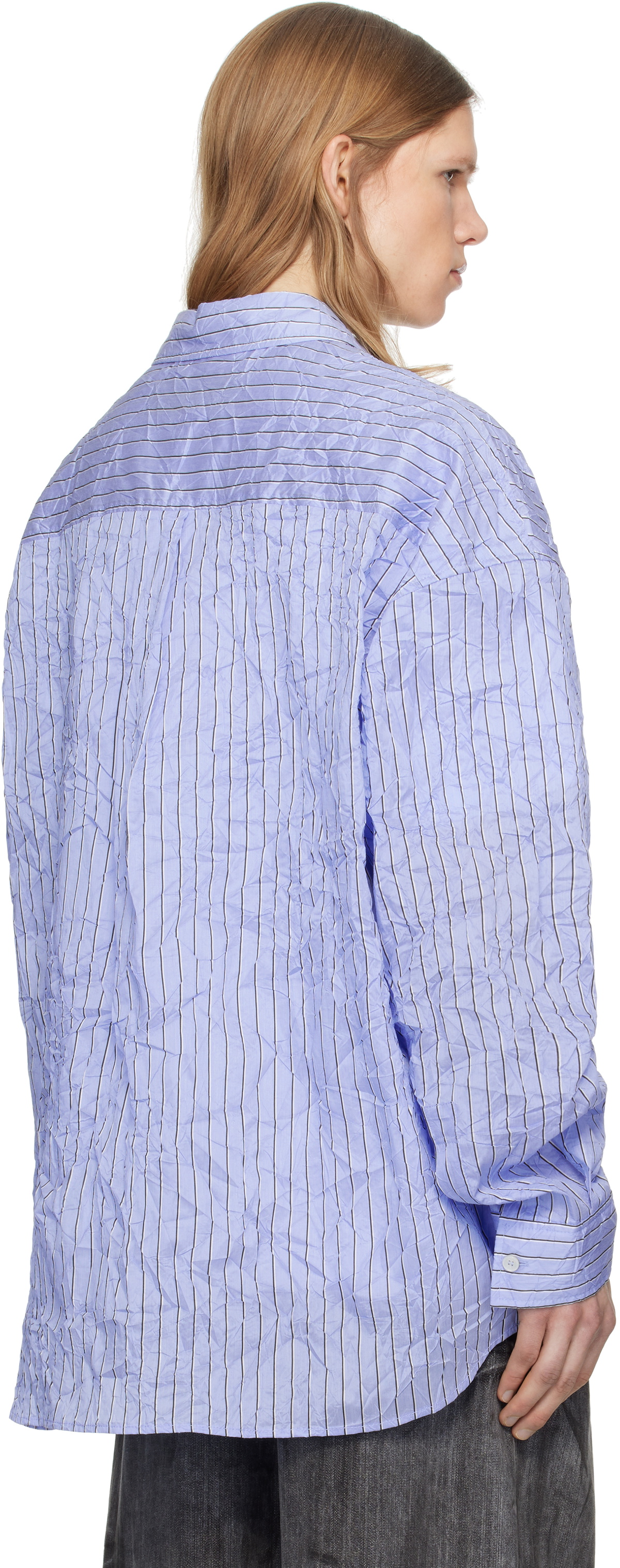 Juun.J Blue Crinkled Stripe Shirt