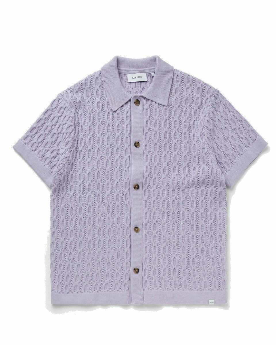 Photo: Les Deux Garrett Knitted Ss Shirt Purple - Mens - Overshirts/Shortsleeves