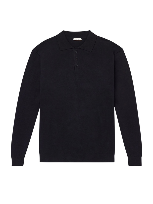 Photo: ATON - Cotton-Blend Polo Sweater - Black