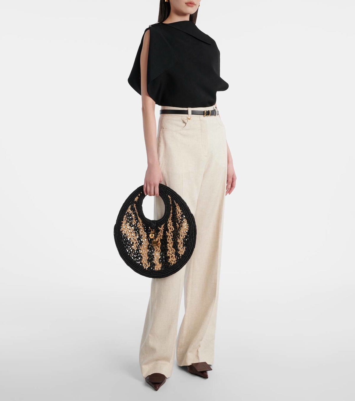 【JACQUEMUS】 Spiaggia Small raffia shoulder bag Spiaggia Small raffia shoulder bag in black - Jacquemus