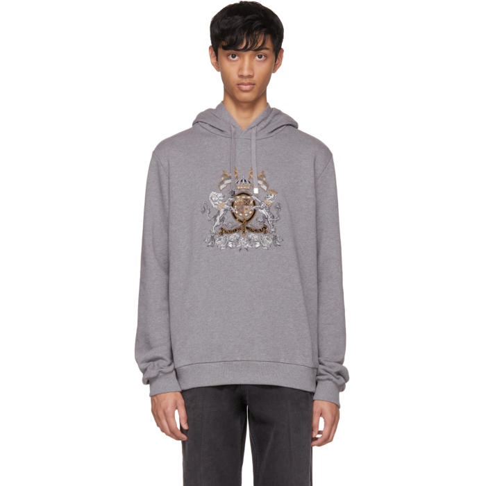 Photo: Dolce and Gabbana Grey Embroidered Crest Hoodie