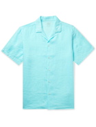 ALTEA - Baker Camp-Collar Linen Shirt - Blue - L