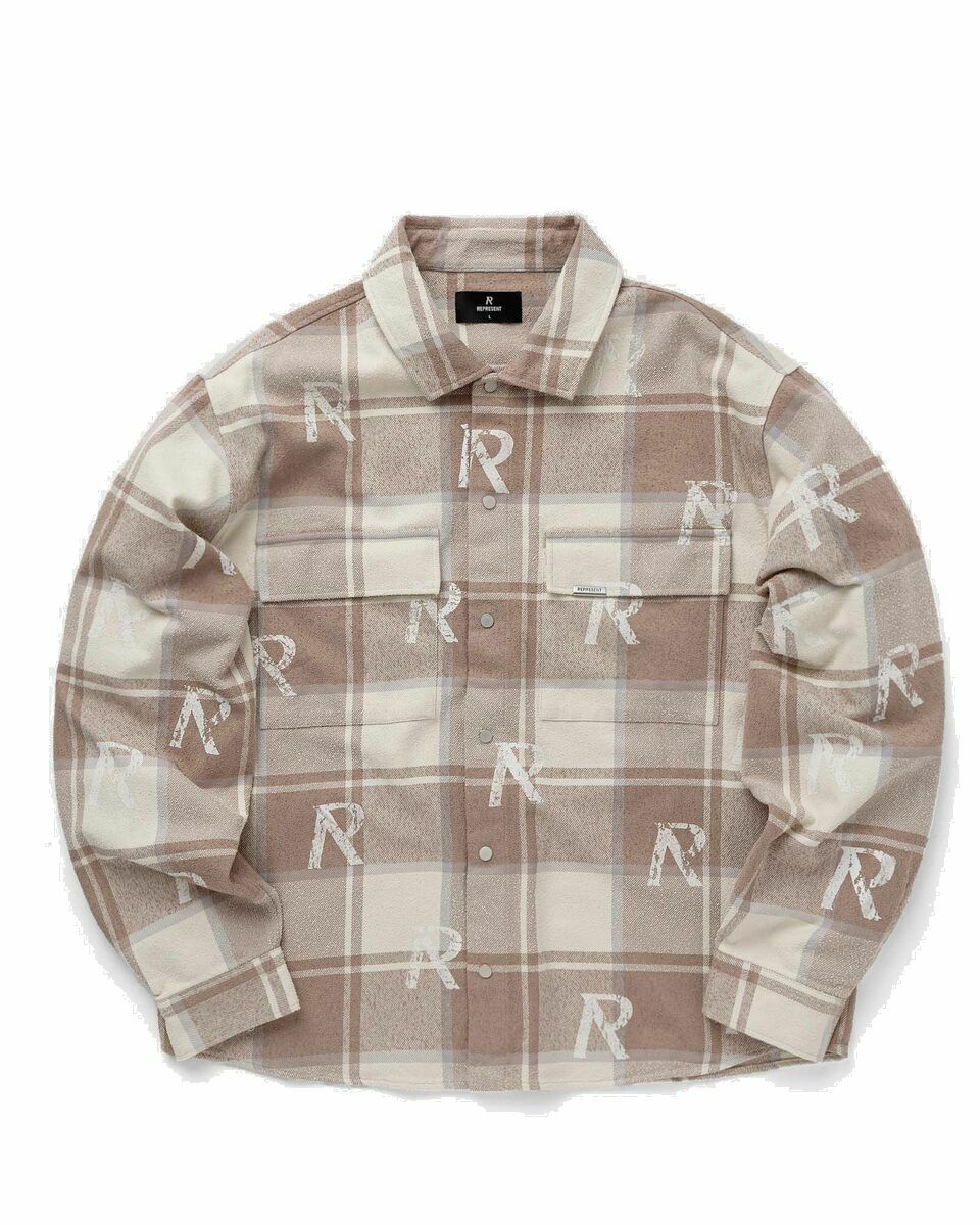 Photo: Represent All Over Initial Flannel Shirt Beige - Mens - Overshirts