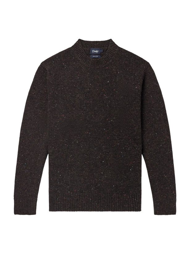Photo: Drake's - Donegal Mélange Wool, Cashmere and Silk-Blend Sweater - Brown