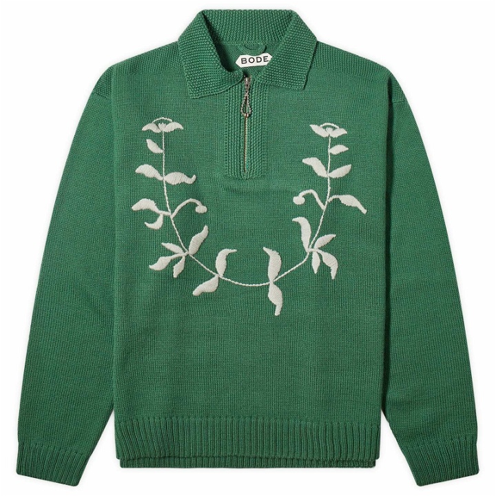 Photo: BODE Men's Floret Embroidered Knit Pullover in Green