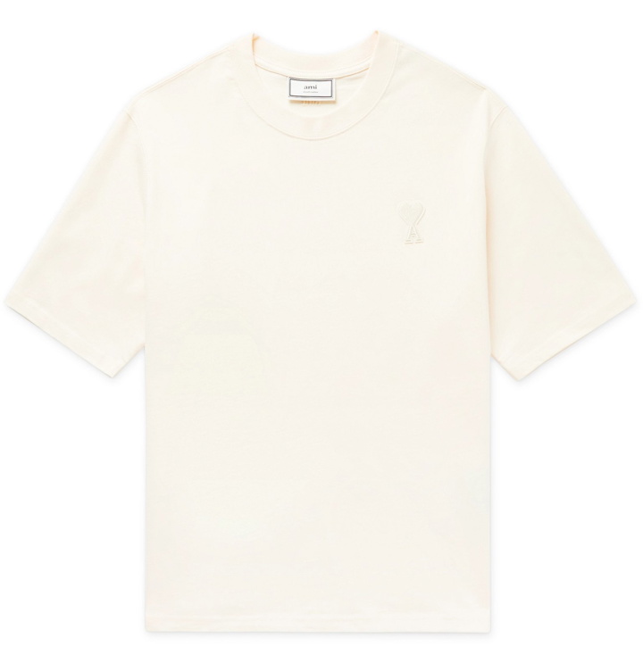 Photo: AMI - Logo-Appliquéd Cotton-Jersey T-Shirt - Neutrals