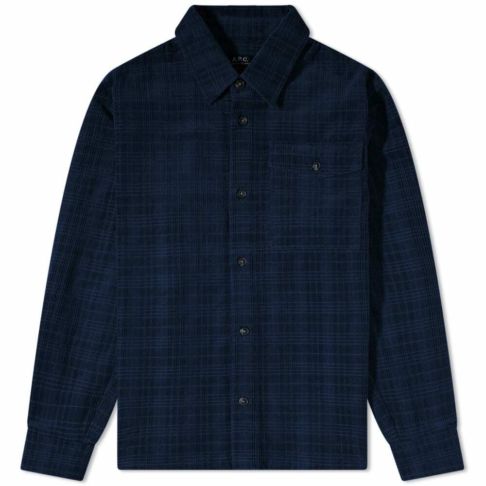 A.P.C. Men's Basile Check Corduroy Overshirt in Marine