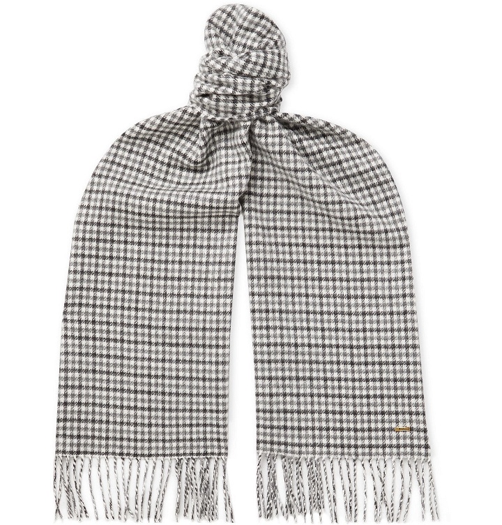 Photo: Dunhill - Fringed Checked Cashmere Scarf - Gray