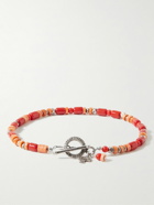 Peyote Bird - Coral Sun Silver-Tone Bamboo Coral Beaded Bracelet