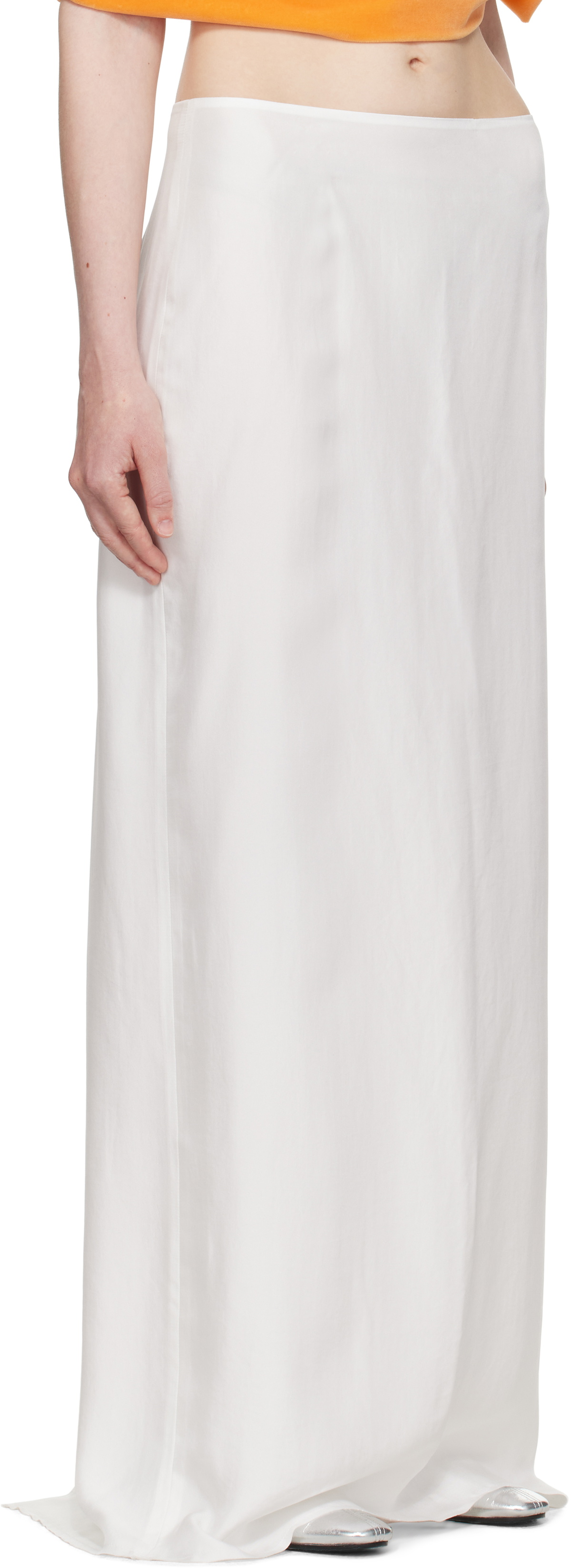 COLLEEN ALLEN White Silk Slip Maxi Skirt