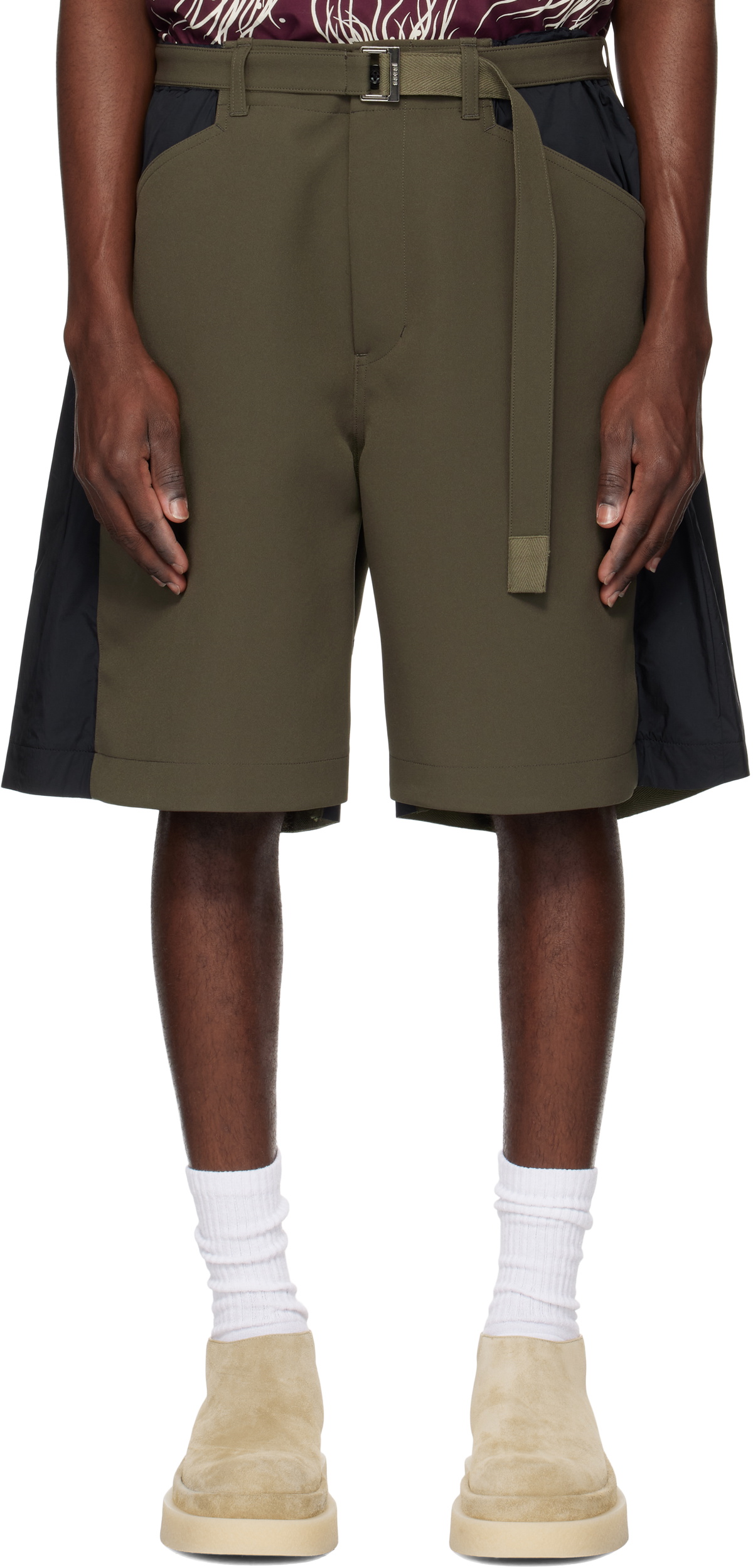 sacai Khaki Matelasse Twill Mix Shorts Sacai