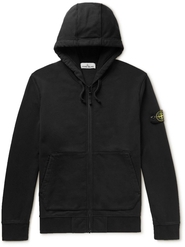 Photo: Stone Island - Logo-Appliquéd Cotton-Jersey Zip-Up Hoodie - Black