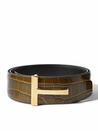 TOM FORD - 4cm Reversible Croc-Effect Leather Belt - Brown