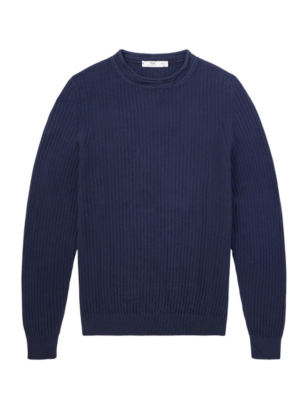 Photo: Inis Meáin - Moss Ribbed Linen and Cotton-Blend Sweater - Blue