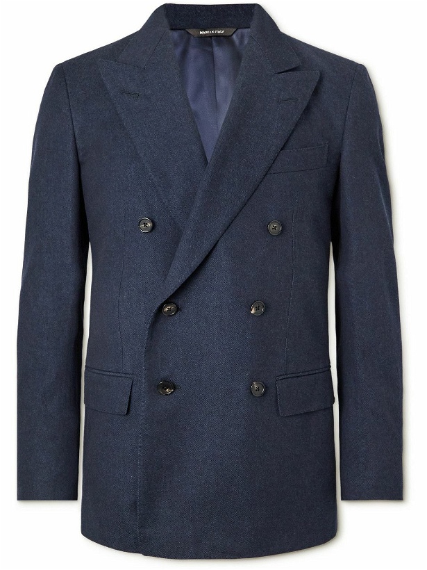 Photo: Loro Piana - Double-Breasted Wool, Cotton and Cashmere-Blend Twill Suit Jacket - Blue