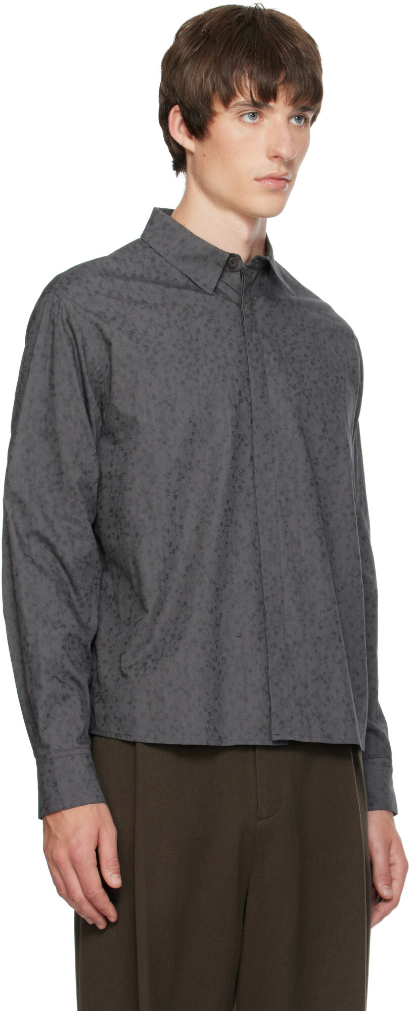 AMOMENTO Gray Floral Basic Shirt