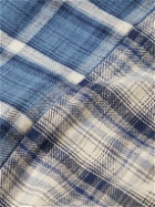 Greg Lauren - Shawl-Collar Patchwork Distressed Checked Cotton-Flannel Shirt - Blue