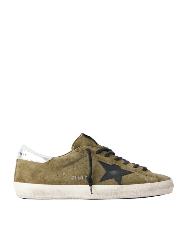 Photo: Golden Goose - Super-Star Distressed Leather-Trimmed Suede Sneakers - Green
