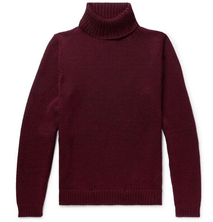 Photo: Incotex - Slim-Fit Virgin Wool Rollneck Sweater - Burgundy