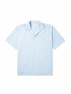 CELINE - Convertible-Collar Logo-Embroidered Striped Cotton-Poplin Shirt - Blue