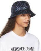 Versace Black & Navy Metallic Logo Bucket Hat