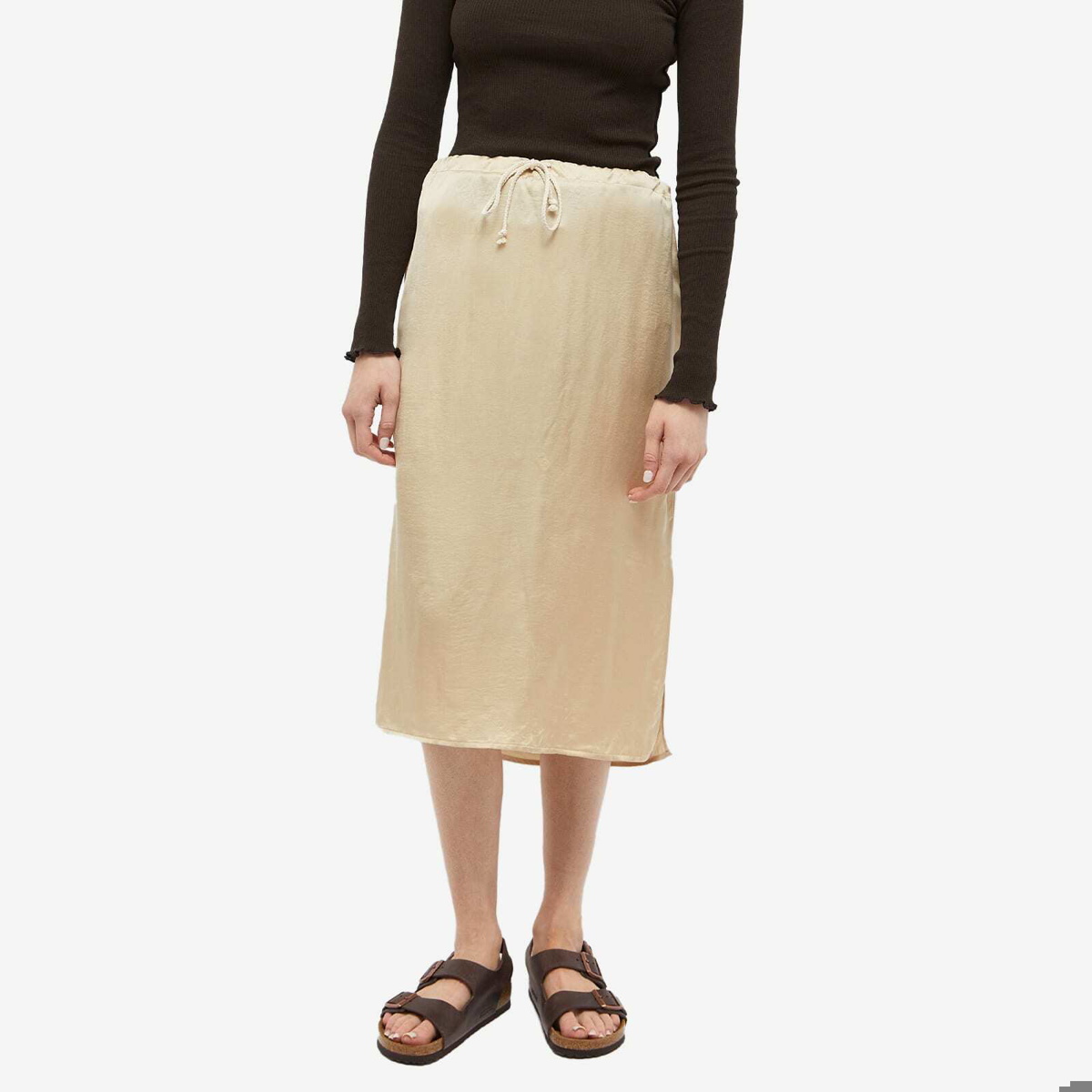 DONNI. Women's Silk Cinch Midi Skirt in Sand DONNI.