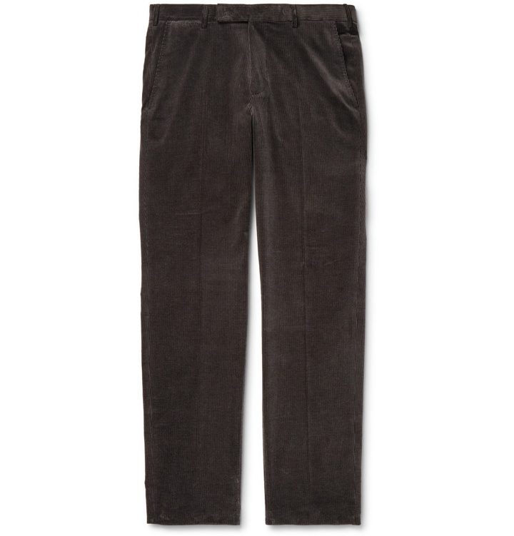 Photo: Ermenegildo Zegna - Dark-Grey Slim-Fit Cotton-Blend Corduroy Trousers - Gray