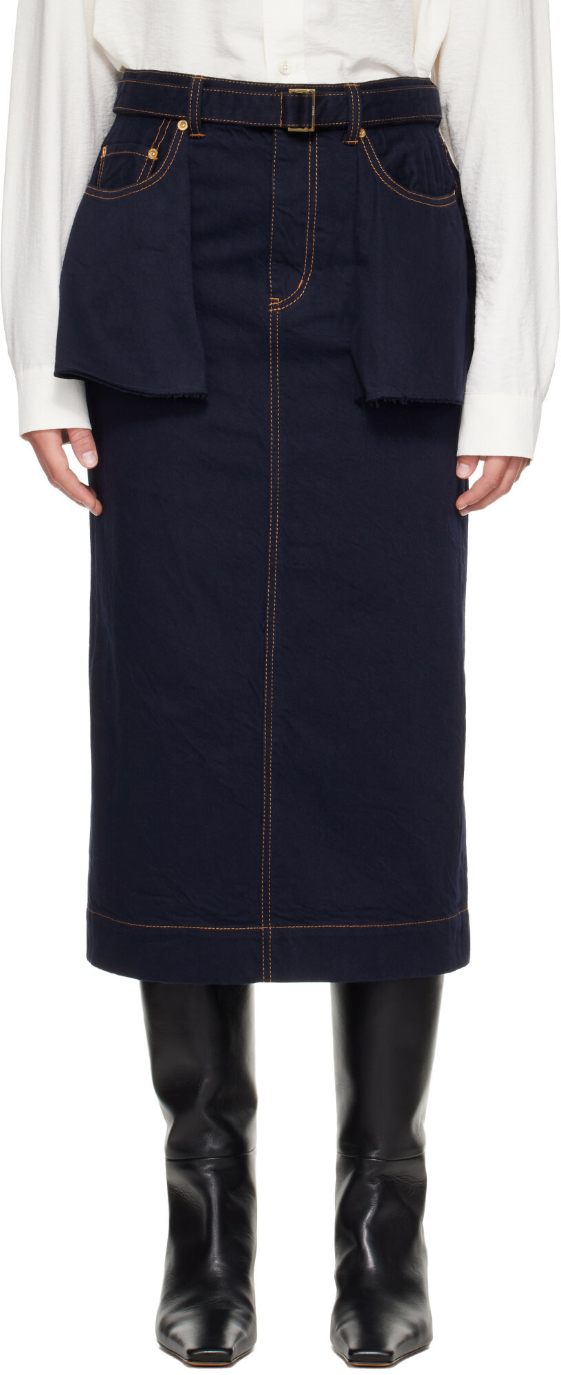 sacai Navy Denim Midi Skirt