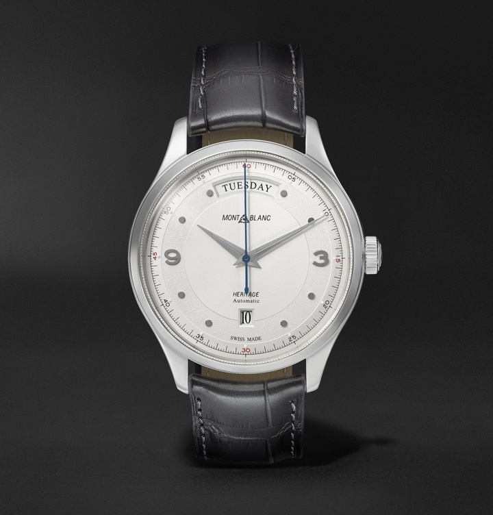 Photo: Montblanc - Heritage Automatic Day-Date 39mm Stainless Steel and Alligator Watch, Ref. No. 119947 - White