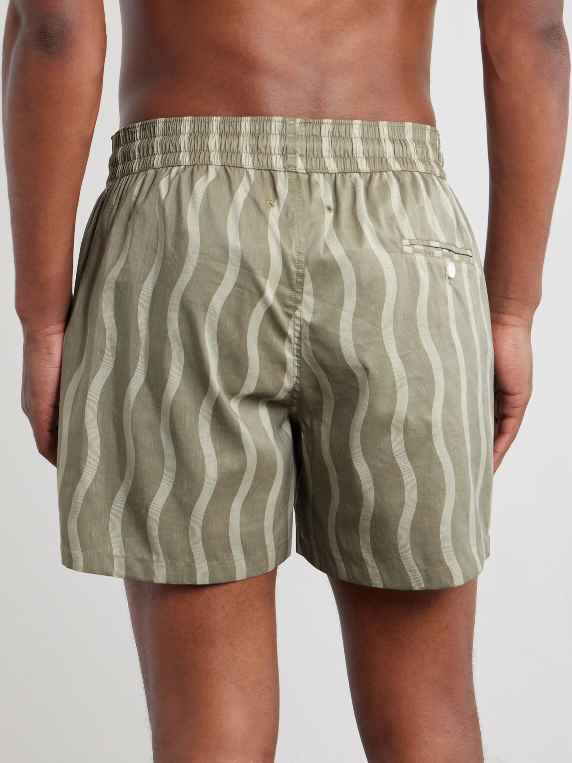 Frescobol Carioca - Rio Linen Blend Cabana Wave -Print Swim Short - Green