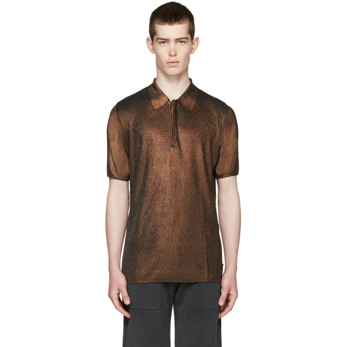 Photo: Fendi Gold Shiny Ribbed Polo