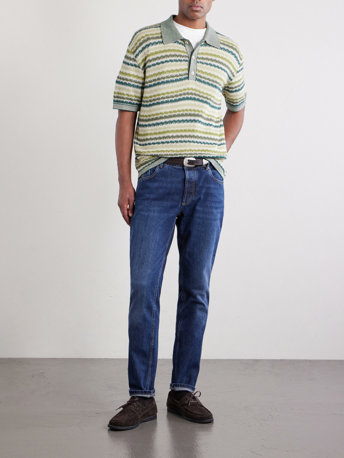 PIACENZA 1733 - Striped Silk and Linen-Blend Polo Shirt - Green