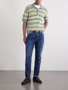 PIACENZA 1733 - Striped Silk and Linen-Blend Polo Shirt - Green