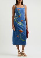 Kitri Ursula Floral-embroidered Denim Midi Dress