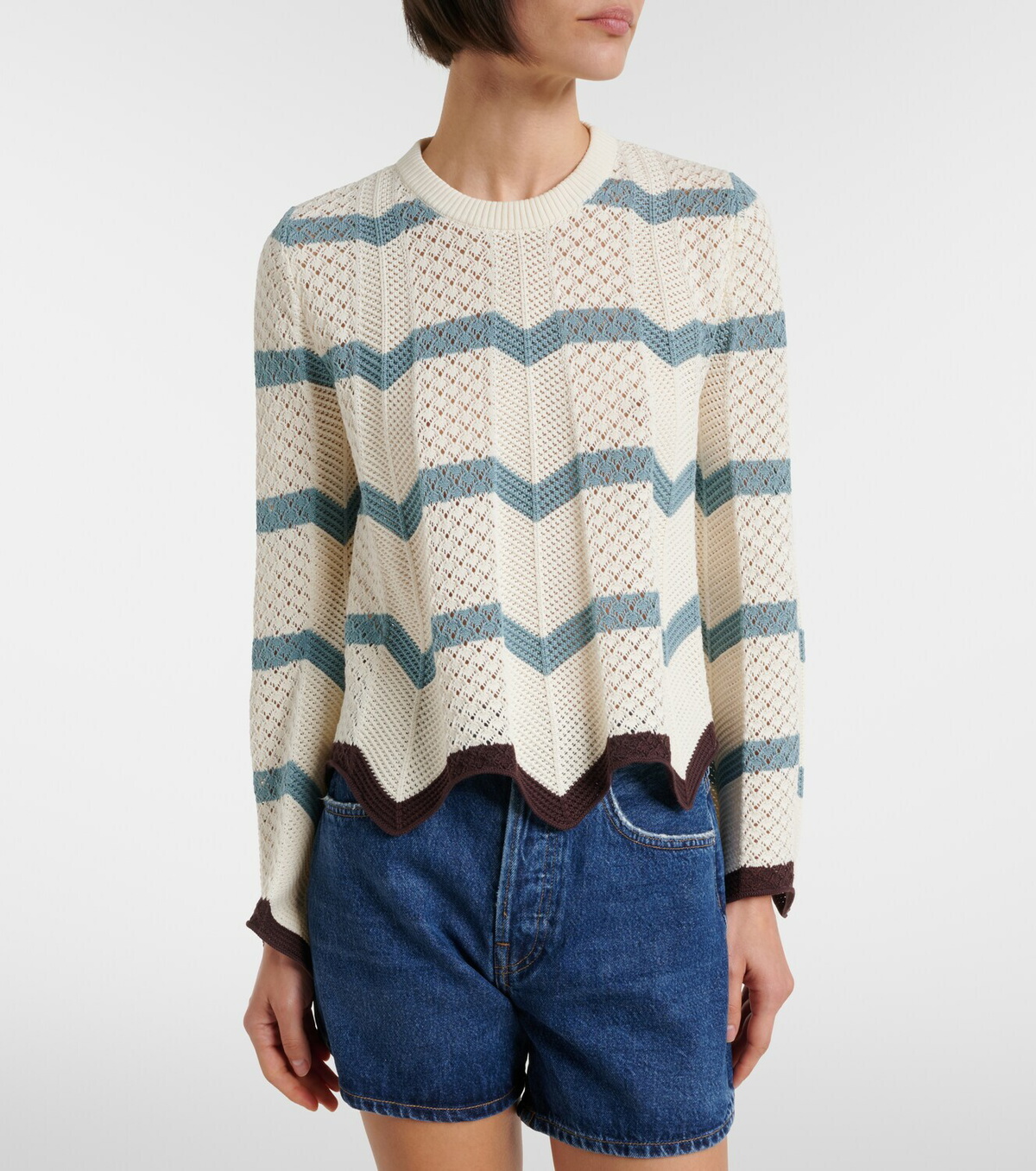 La DoubleJ Chevron crochet cropped cotton sweater